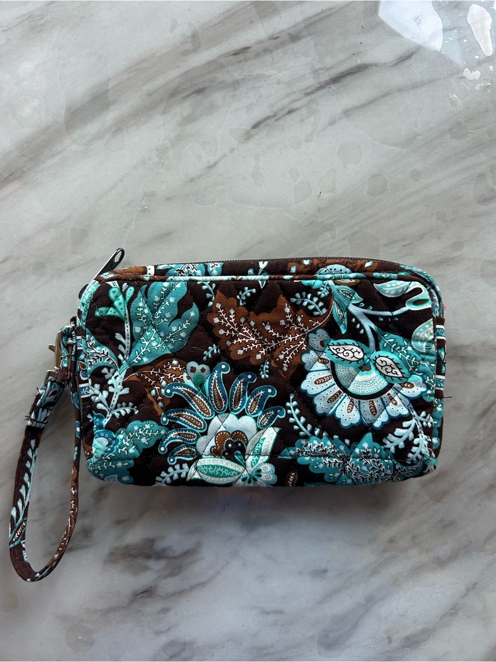 Vera Bradley Teal & Brown Quilted Wristlet Clutch